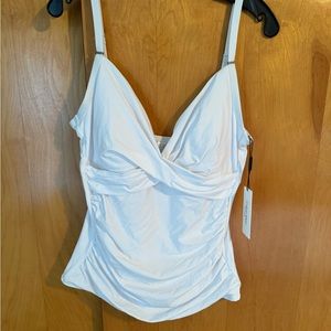 Calvin Klein Women’s Ruched Tummy Control Tankini Top - NWT - White Size XXL